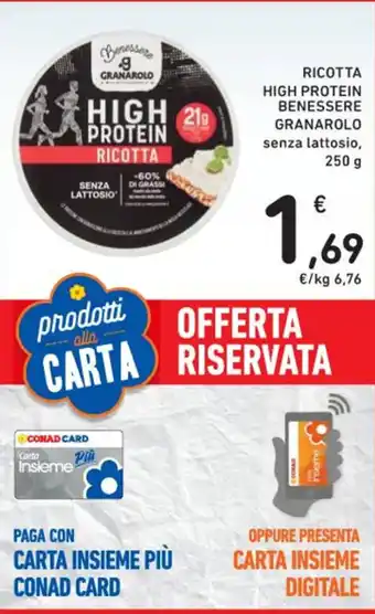 Spazio Conad RICOTTA HIGH PROTEIN BENESSERE GRANAROLO senza lattosio, 250 g offerta