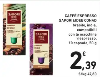 Spazio Conad CAFFÈ ESPRESSO SAPORI&IDEE CONAD 10 capsule, 50 g offerta