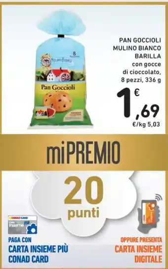 Spazio Conad PAN GOCCIOLI MULINO BIANCO BARILLA con gocce di cioccolato, 8 pezzi, 336 g offerta