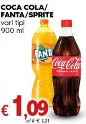 COCA COLA/ FANTA/SPRITE vari tipi 900 ml