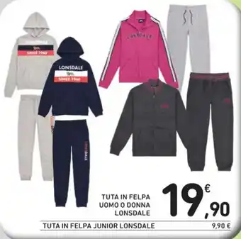 Spazio Conad TUTA IN FELPA UOMO O DONNA LONSDALE offerta