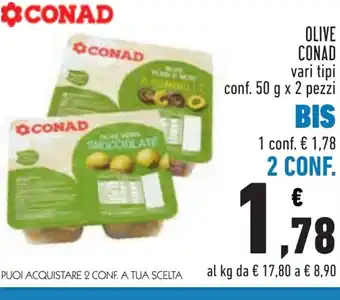 Conad OLIVE CONAD vari tipi conf. 50 g x 2 pezzi offerta