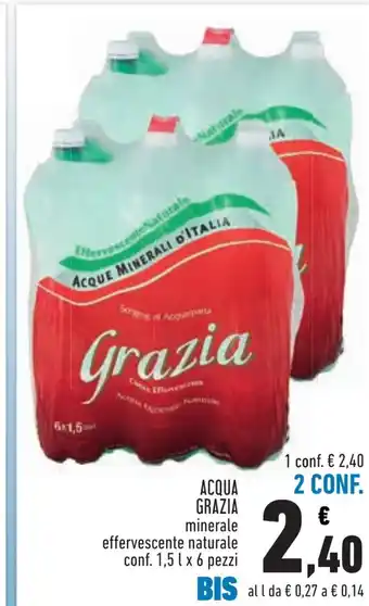 Conad ACQUA GRAZIA minerale effervescente naturale conf. 1,5 l x 6 pezzi offerta