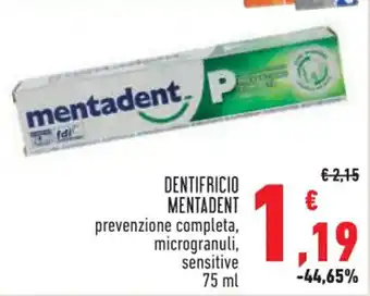 Conad Margherita DENTIFRICIO MENTADENT prevenzione completa, microgranuli, sensitive 75 ml offerta