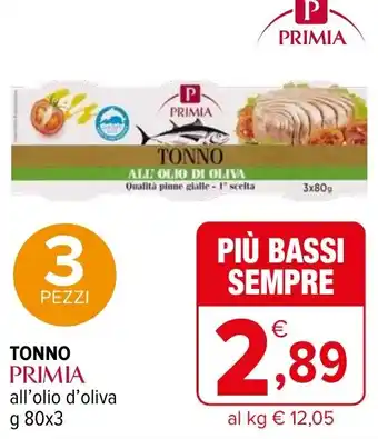 Iperal TONNO PRIMIA all'olio d'oliva g 80 x 3 offerta