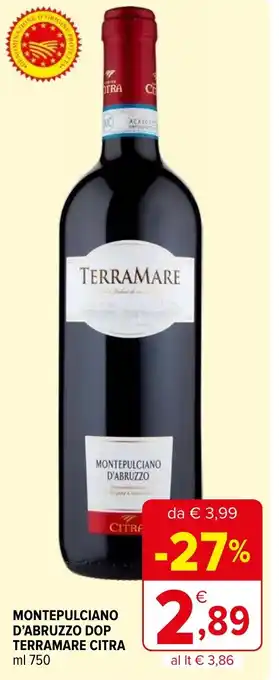Iperal MONTEPULCIANO D'ABRUZZO DOP TERRAMARE CITRA ml 750 offerta