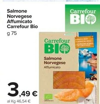 Carrefour Carrefour Bio - Salmone Norvegese Affumicato 75 G(ml) offerta