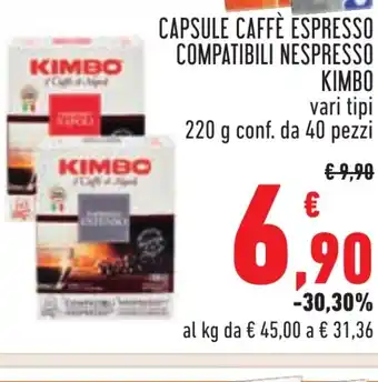 Conad CAPSULE CAFFÈ ESPRESSO COMPATIBILI NESPRESSO KIMBO vari tipi 220 g conf. da 40 pezzi offerta