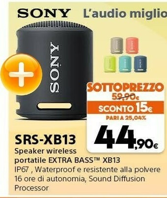 Expert Sony SRS-XB13 Altoparlante Portatile Mono Nero 5 W offerta