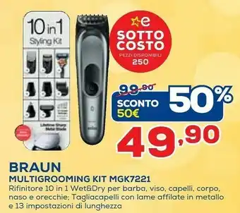 Euronics Braun Multigroomer MGK7221 Bagnato E Secco Nero, Grigio offerta