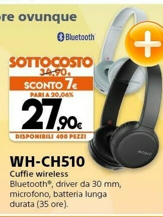 Expert Sony WH-CH510 Cuffia Padiglione Auricolare USB Tipo-C Bluetooth Nero offerta