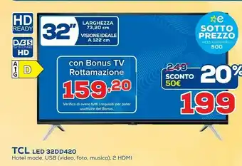 Euronics TCL 32DD420 TV 81,3 Cm (32") HD Nero offerta