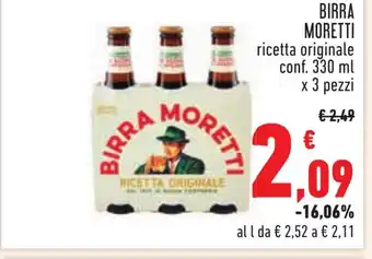 Conad BIRRA MORETTI ricetta originale conf. 330 ml x 3 pezzi offerta