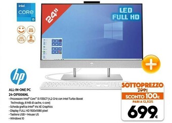 Expert HP 24-dp1006n 60,5 Cm (23.8") 1920 X 1080 Pixel Intel® Core™ I5 Di Undicesima Generazione 8 GB DDR4-SDRAM 256 GB SSD PC All-i offerta