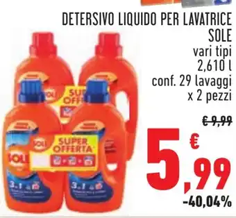 Conad DETERSIVO LIQUIDO PER LAVATRICE SOLE vari tipi 2,610 L conf. 29 lavaggi x 2 pezzi offerta