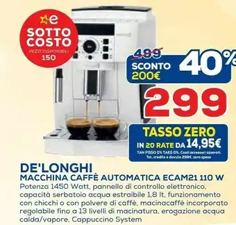 Euronics De Longhi Macchina Caffè Automatica ECAM21 110W offerta