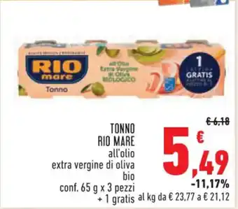 Conad Superstore TONNO RIO MARE all'olio extra vergine di oliva bio conf. 65 g x 3 pezzi offerta