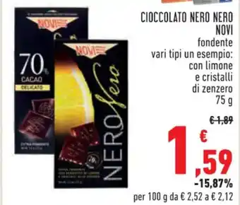Conad Superstore CIOCCOLATO NERO NERO NOVI fondente 75 g offerta