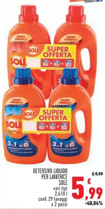 DETERSIVO LIQUIDO PER LAVATRICE SOLE vari tipi 2,610 l
