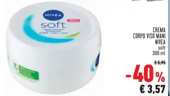Conad Superstore CREMA CORPO VISO MANI NIVEA soft 300 ml offerta