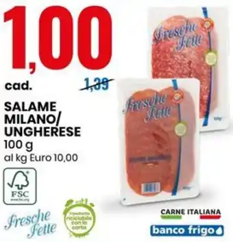 Eurospin SALAME MILANO/ UNGHERESE 100 g offerta