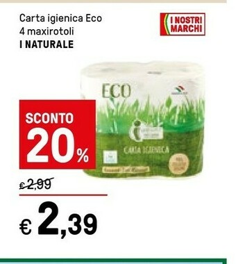 Iper La Grande I Naturale Carta Igienica Eco 4 Maxirotoli offerta