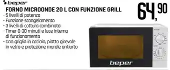 beper FORNO MICROONDE 20 L CON FUNZIONE GRILL
