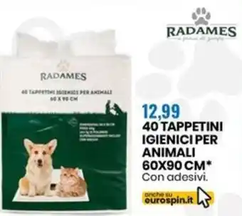 Eurospin RADAMES 40 TAPPETINI IGIENICI PER ANIMALI 60X90 CM* Con adesivi offerta