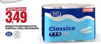 Eurospin BAULETTO ASCIUGATUTTO, 6 ROTOLI, 2 VELI, 100 STRAPPI offerta
