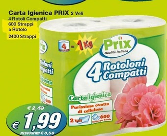 Prix Quality Prix Carta Igienica 4 Rotoli Compatti offerta