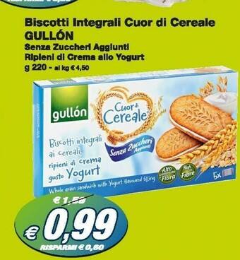 Prix Quality Gullon Gullòn - Cuor Di Cereale Biscotti Integrali Ai Cereali, Ripieni Di Crema Gusto Yogurt 220 G(ml) offerta