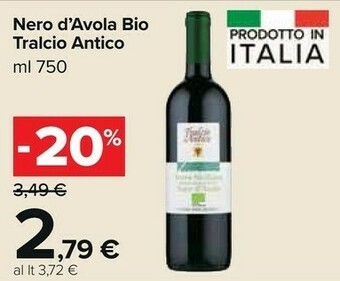 Carrefour Market Tralcio antico Nero D'Avola Bio offerta