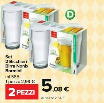 Carrefour Market Bormioli Rocco Set 2 Bicchieri Birra Nonix offerta