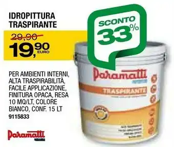 Self Paramatti Idropittura Traspirante 15L offerta