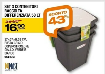 Duplast Set 3 Contenitori Raccolta Differenziata 50 Lt