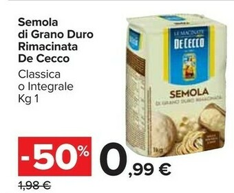Carrefour Market De Cecco Semola Di Grano Duro Rimacinata 1000 G(ml) offerta