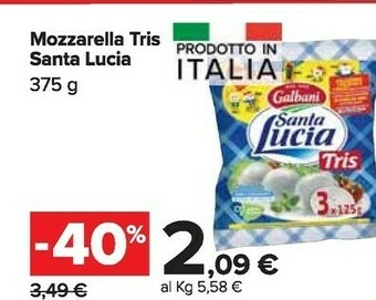 Carrefour Market Galbani Santa Lucia Tris Mozzarella 375 G(ml) offerta
