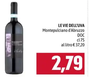 Emi Supermercati LE VIE DELL'UVA Montepulciano d'Abruzzo DOC cl 75 offerta