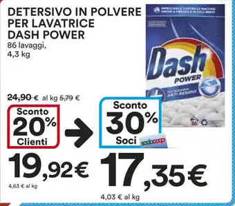 Ipercoop DETERSIVO IN POLVERE PER LAVATRICE DASH POWER 86 lavaggi, 4,3 kg offerta