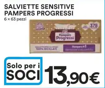 Ipercoop SALVIETTE SENSITIVE PAMPERS PROGRESSI 6 x 63 pezzi offerta
