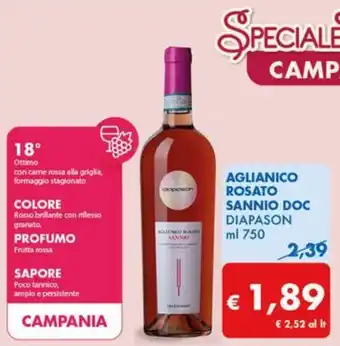 MD Discount AGLIANICO ROSATO SANNIO DOC DIAPASON ml 750 offerta