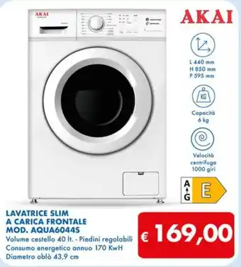 AKAI LAVATRICE SLIM A CARICA FRONTALE MOD. AQUA6044S