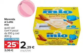 Carrefour Merenda al Latte mio gusti vari conf 4 pezzi da 100 g cad 400 g offerta