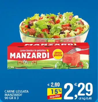 Qui Discount CARNE LESSATA MANZARDI' 90 GR X 3 offerta