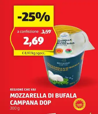 ALDI REGIONE CHE VAI MOZZARELLA DI BUFALA CAMPANA DOP 300 g offerta