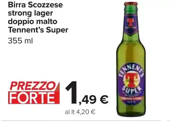 Carrefour Iper Birra Scozzese strong lager doppio malto Tennent's Super 355 ml offerta