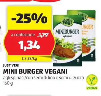ALDI JUST VEG! MINI BURGER VEGANI 160 g offerta