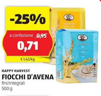 ALDI HAPPY HARVEST FIOCCHI D'AVENA fini/integrali 500 g offerta