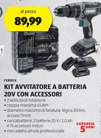 ALDI FERREX KIT AVVITATORE A BATTERIA 20V CON ACCESSORI offerta