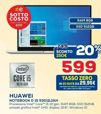 Euronics Huawei Notebook D15 53012jah offerta
